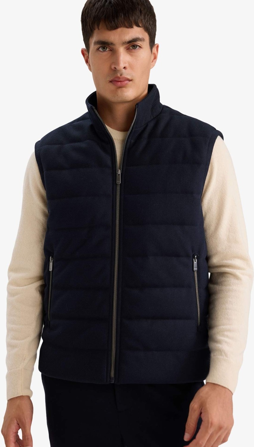 DeFacto Slim Fit Dik Yaka Astarlı Fermuarlı Cepli Mevsimlik Yelek D7536AX26SP