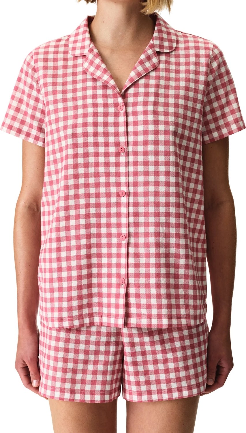 Penti Gül Kurusu Pink Gingham Pötikare Desenli Kısa Kollu Gömlek Şort Pijama Takımı görsel 3