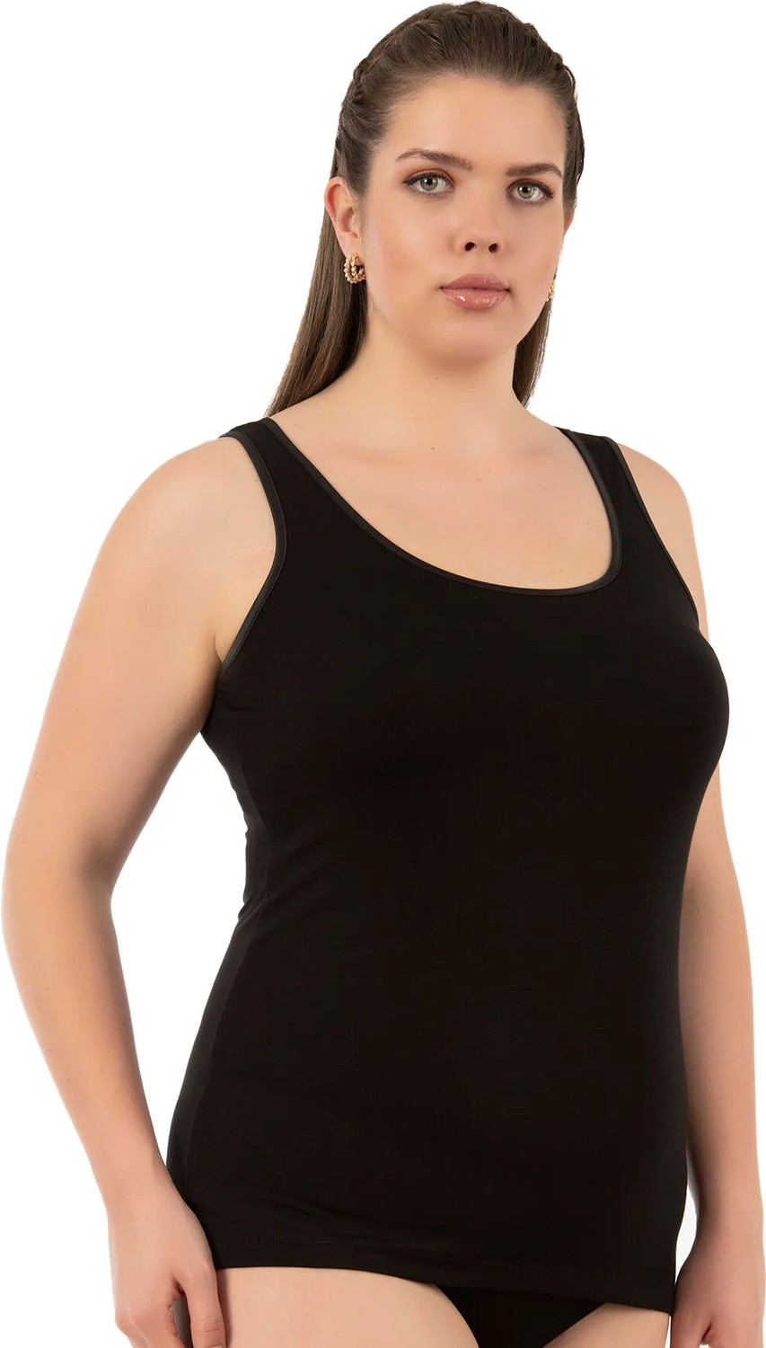 Özkan Underwear Özkan 25922 Kadın Viskon Esnek Yumuşak Kalın Askılı Yuvarlak Yaka Büyük Beden Örme Atlet görsel 6