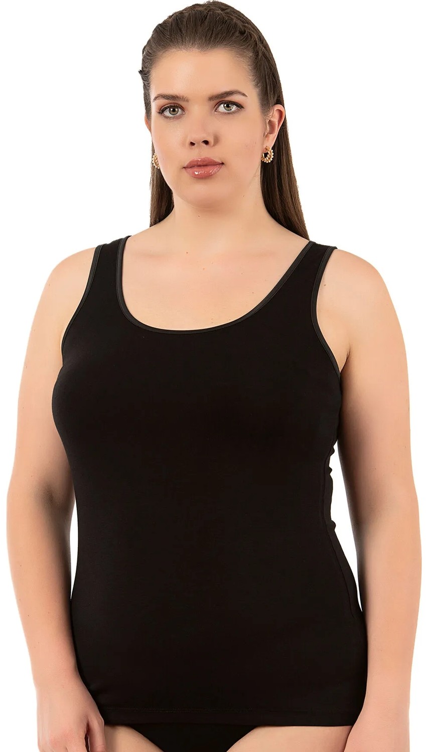Özkan Underwear Özkan 25922 Kadın Viskon Esnek Yumuşak Kalın Askılı Yuvarlak Yaka Büyük Beden Örme Atlet görsel 7