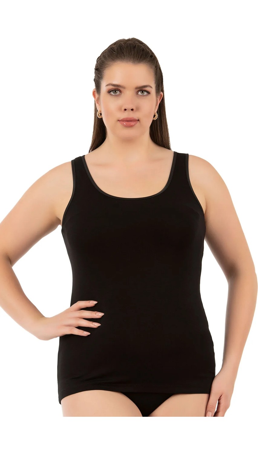 Özkan Underwear Özkan 25922 Kadın Viskon Esnek Yumuşak Kalın Askılı Yuvarlak Yaka Büyük Beden Örme Atlet görsel 8