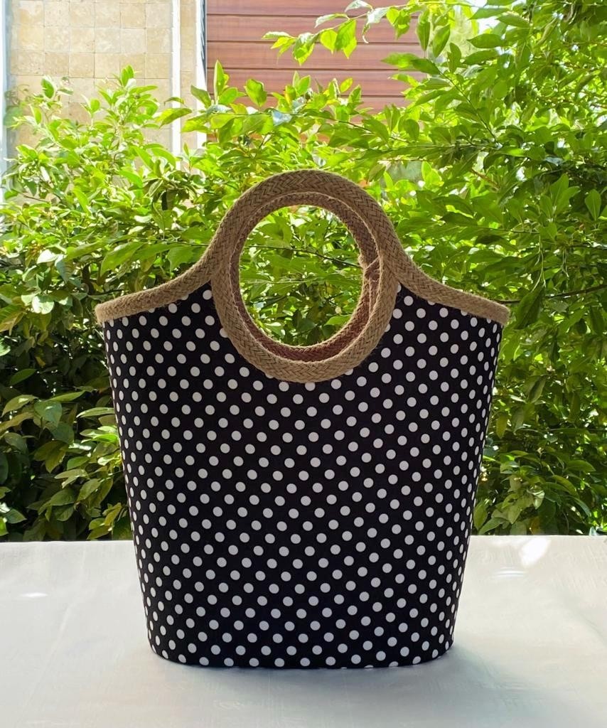 Çanta Tasarımcısı Plaj Bags Plaj Çantası Siyah Puantiye görsel 4