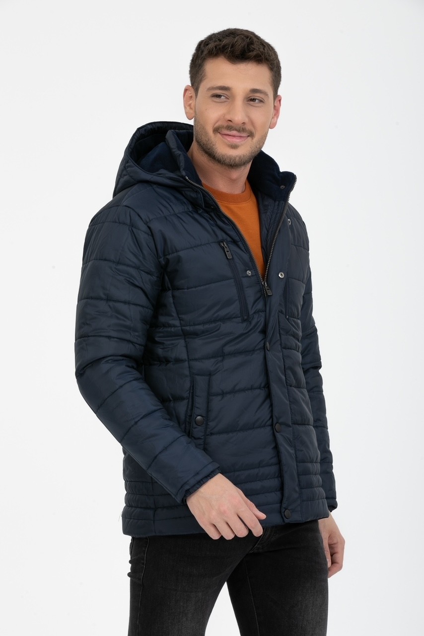 Wise Erkek Kapüşonlu Içi Polarlı %100 Polyester Şişme Mont