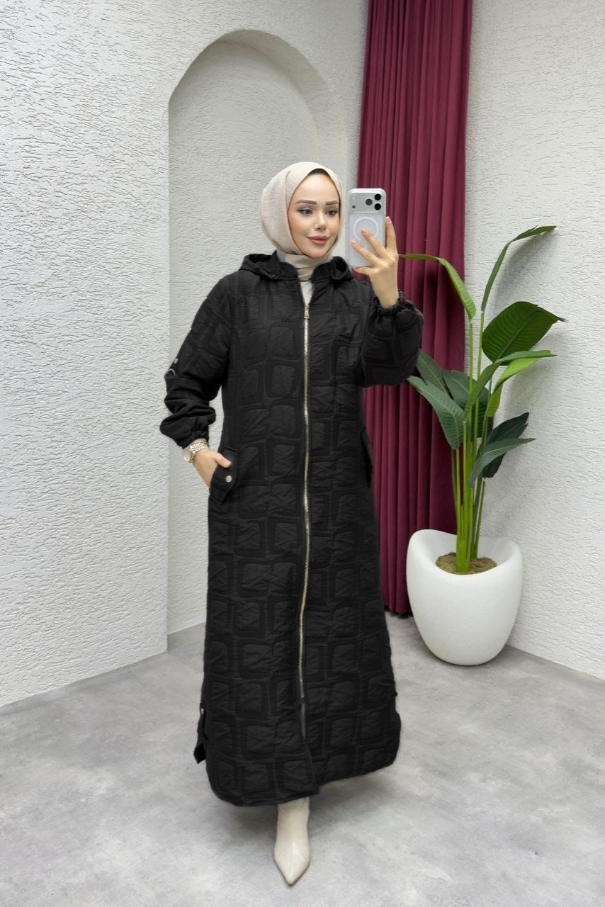 Glr & Gym Naciye Kadın Büyük Beden Atarsız Mevsimlik Tam Boy Örme Kapitone Mont