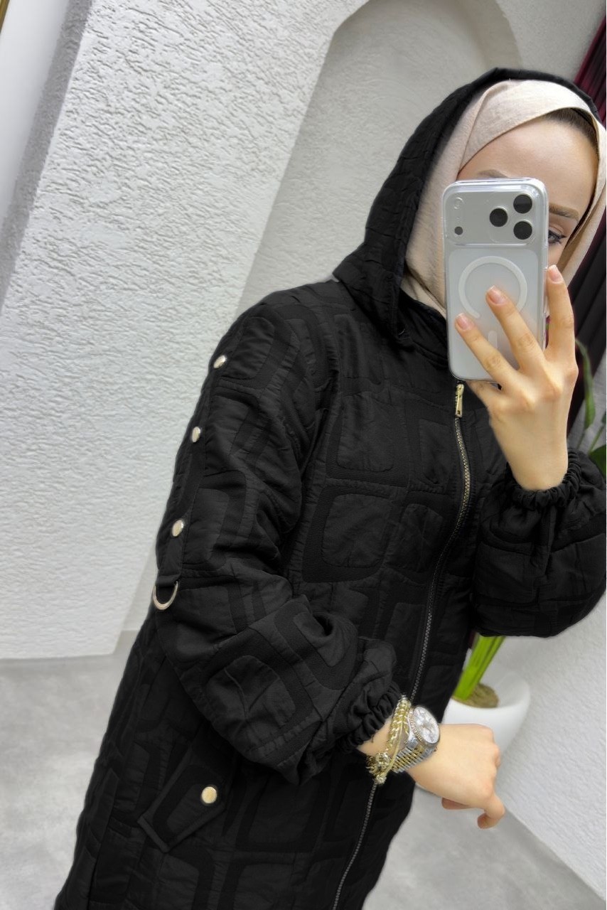 Glr & Gym Naciye Kadın Büyük Beden Atarsız Mevsimlik Tam Boy Örme Kapitone Mont görsel 2