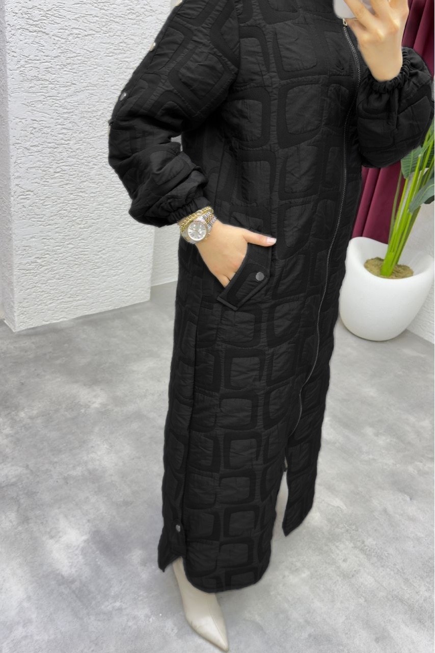 Glr & Gym Naciye Kadın Büyük Beden Atarsız Mevsimlik Tam Boy Örme Kapitone Mont görsel 4