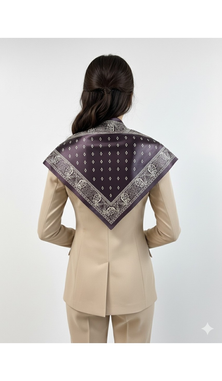 Tarzını Seç Saray Motif Desenli Kahverengi Üçgen Fular Bandana Estacraft - 100X45 cm görsel 5