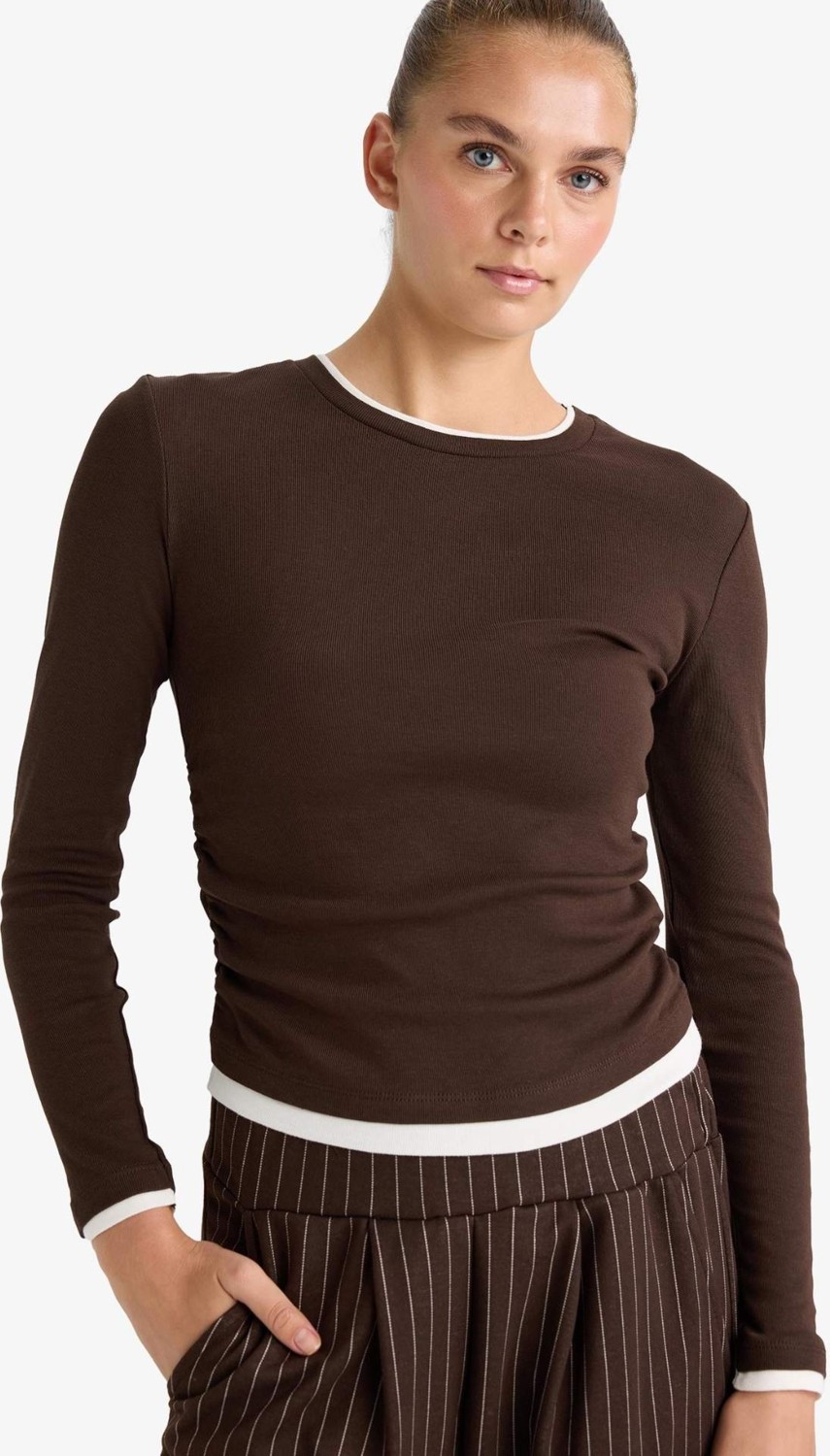 DeFacto %100 Pamuk Slim Fit Ribana Tişört E6548AX25AU