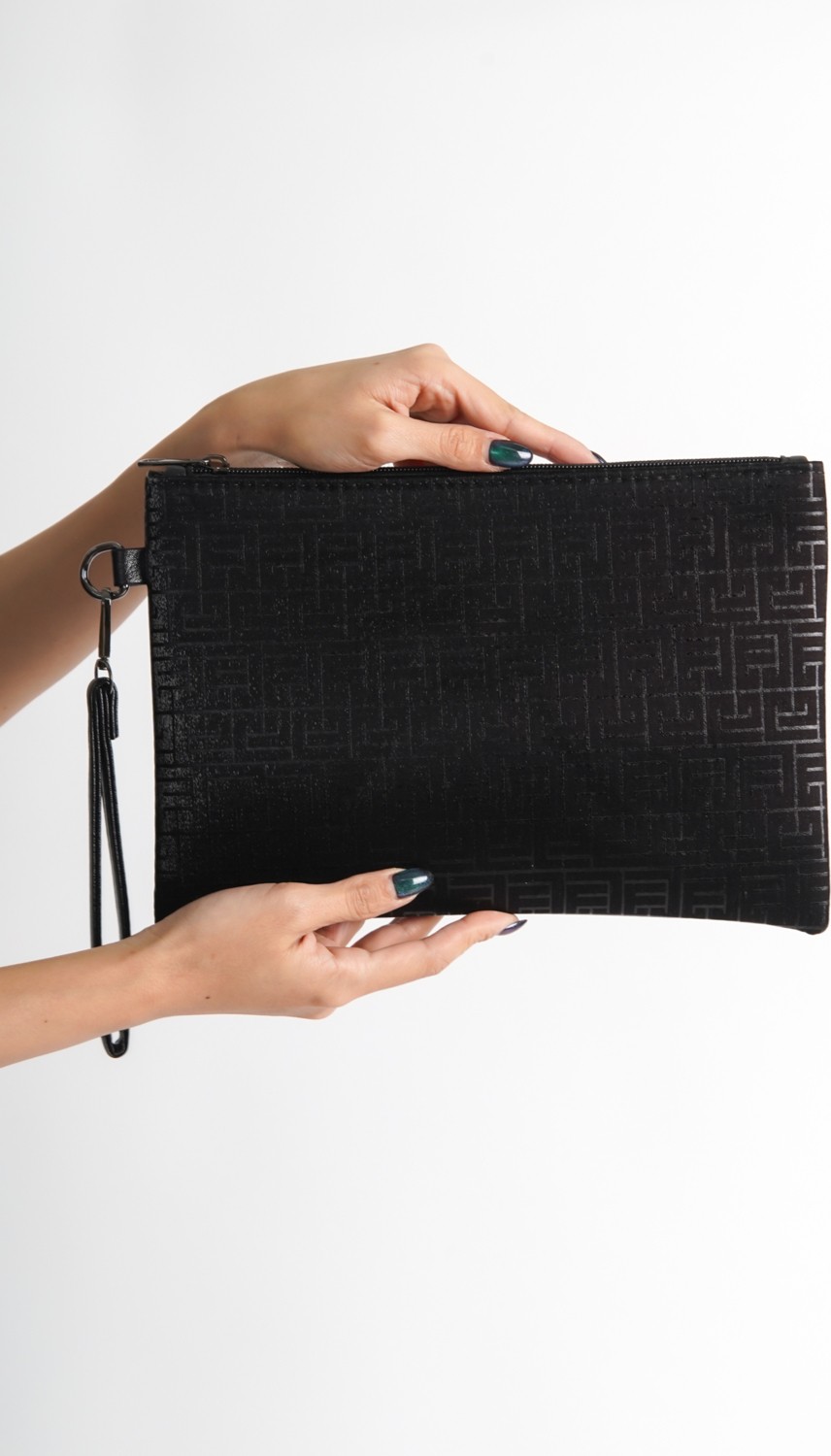 Capone Outfitters Saten Labirent Desenli Paris Kadın Clutch Çanta