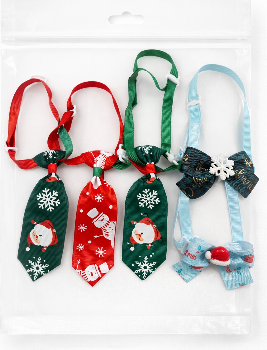 Belirtilmemiş Genel Kedi Noel Kravat ve Papyon Seti | Ayarlanabilir | Yılbaşı Aksesuarı 5li Set