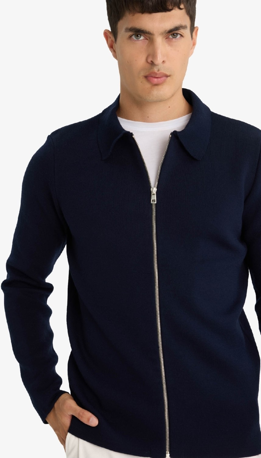 DeFacto Standart Fit Polo Yaka Basic Düz Fermuarlı Triko Hırka D3592AX25WN