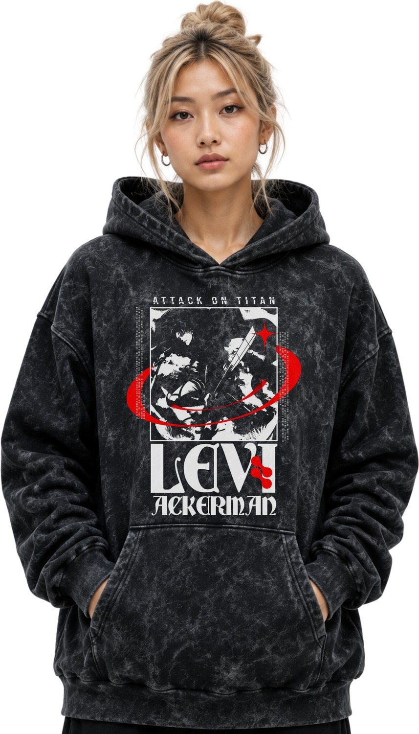 Sevbano Levi Ackerman Attack On Titan Anime Baskılı Unisex Oversize Yıkamalı Premium Hoodie Sweatshirt görsel 2