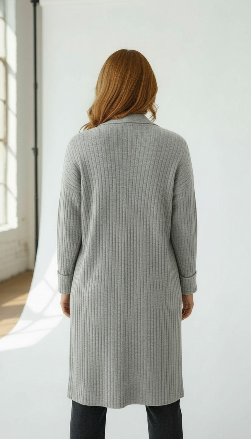Wearified Kadın Şal Yaka Oversize Uzun Triko Hırka görsel 4