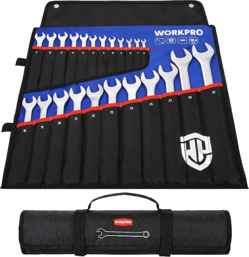 Aesco Workpro WP202504 6-32MM 23 Parça Cr-V Profesyonel Kombine Anahtar Takımı + Bez Taşıma Kılıfı