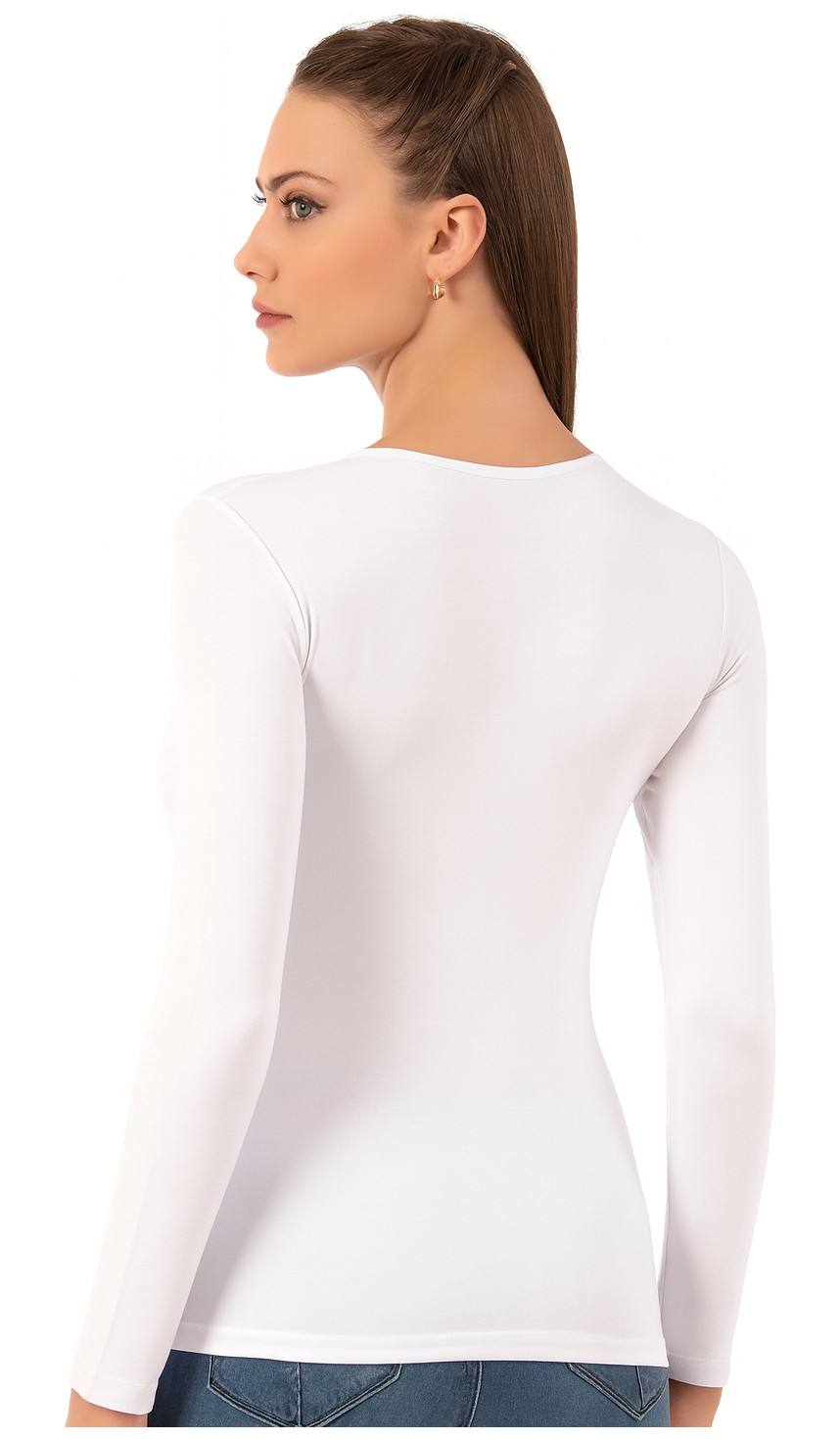 Özkan Underwear Özkan 7124 Kadın Premium Yumuşak Rahat Kumaş Viskon Bisiklet Yaka Uzun Kollu Örme Bluz görsel 2