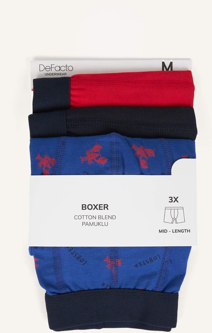 DeFacto Regular Fit Hayvan Baskılı 3'lü Lacivert Boxer Seti C3291AX26SP