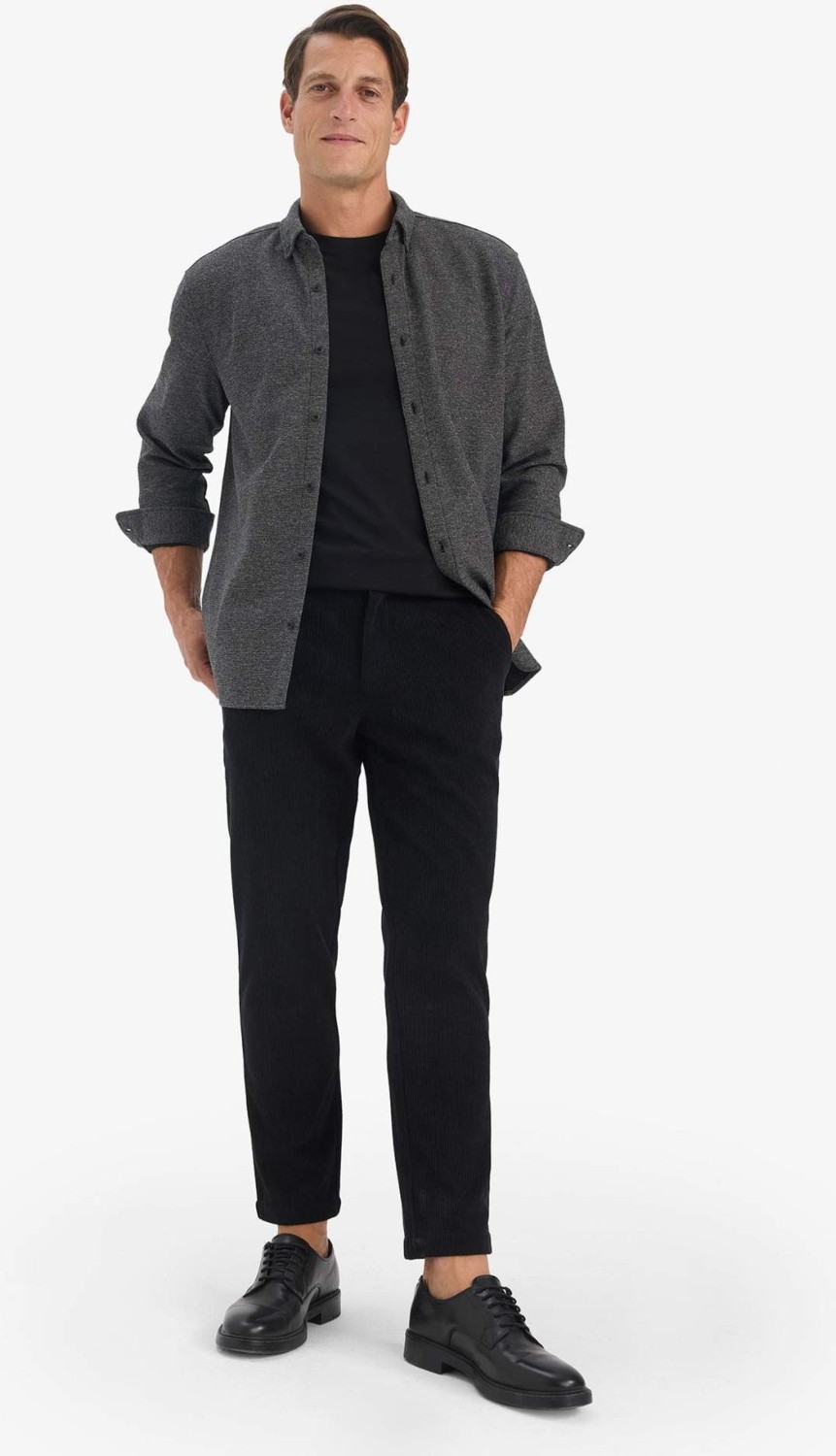 DeFacto Esnek Kumaş Tailored Regular Fit Düz Paça Fitilli Kadife Pantolon F0462AX25WN görsel 2