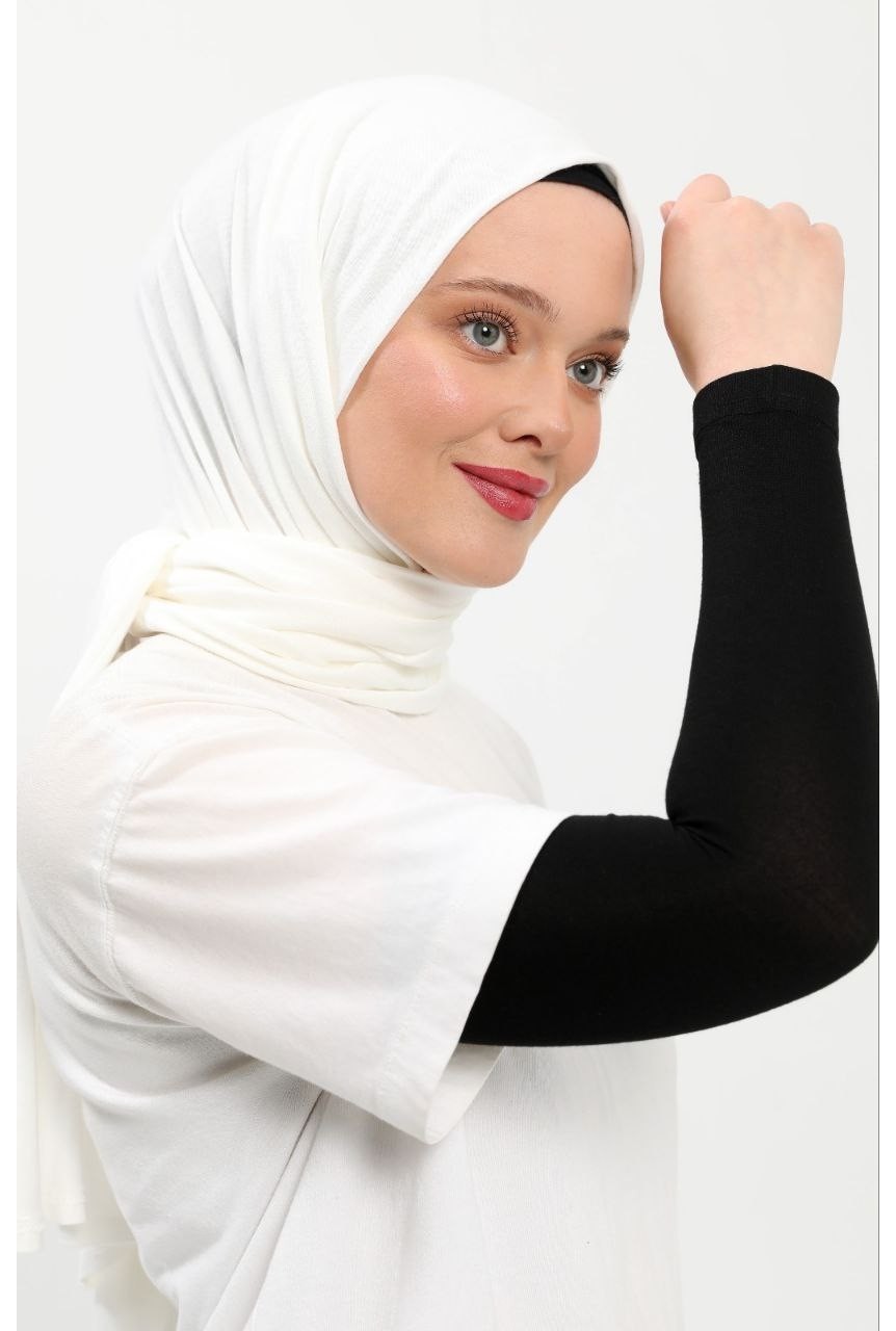 İhvan Online Düz Dikişsiz Pratik Likralı Tesettür Penye Namaz Kolluğu Krem görsel 8
