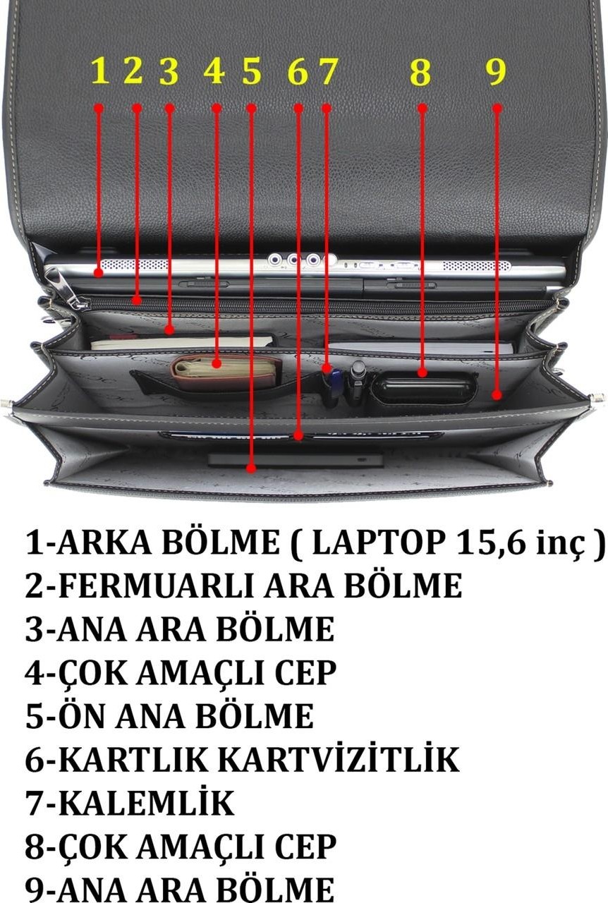 Case Club Deri Evrak Çantası Laptop Bölmeli 15.6 " Inç görsel 5