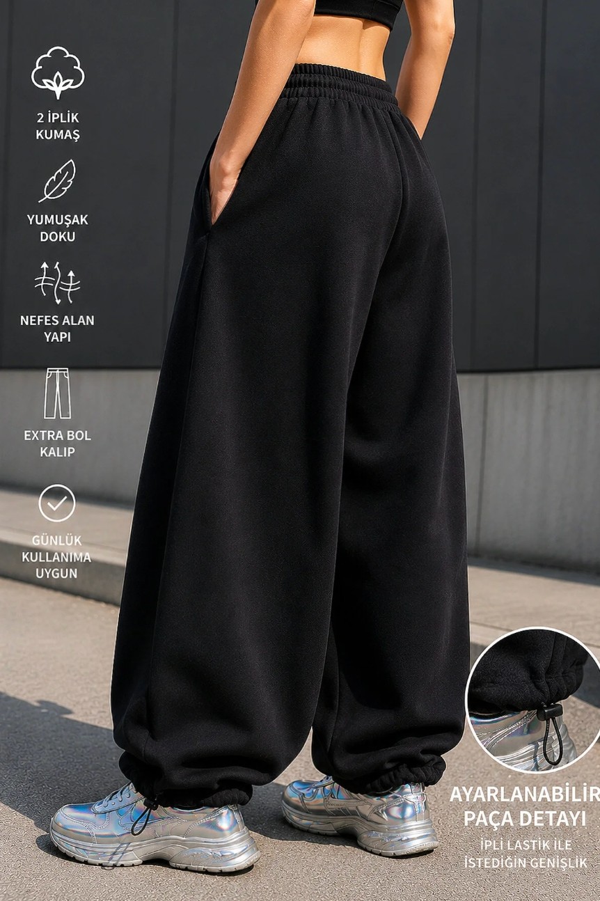 BSBSPOR Ultra Bol Baggy Ayarlanabilir Lastikli Paça Unisex Ekstra Rahat Kalıp Günlük Esofman Altı görsel 2