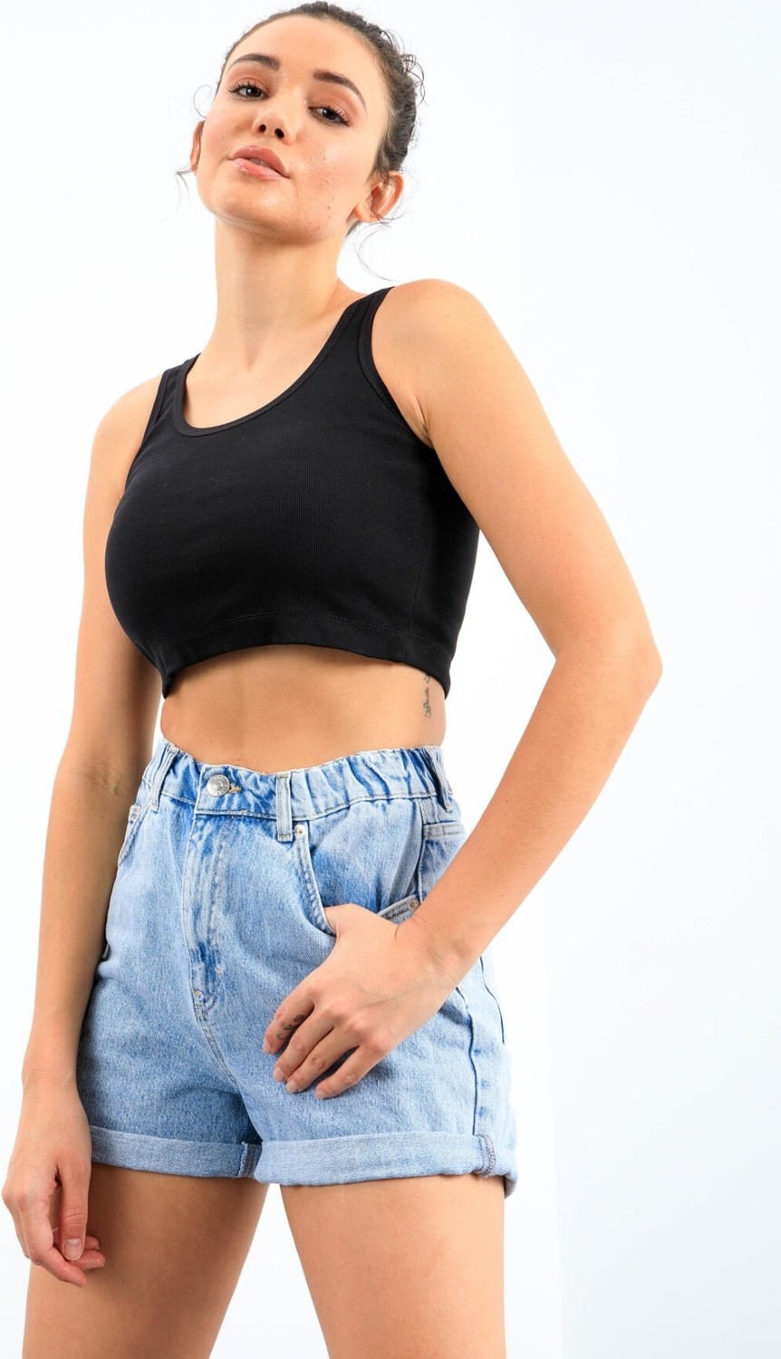 Tommy Life Lacivert Basic Sıfır Kol Dar Kalıp U Yaka Kadın Crop Top Atlet - 97162 görsel 7