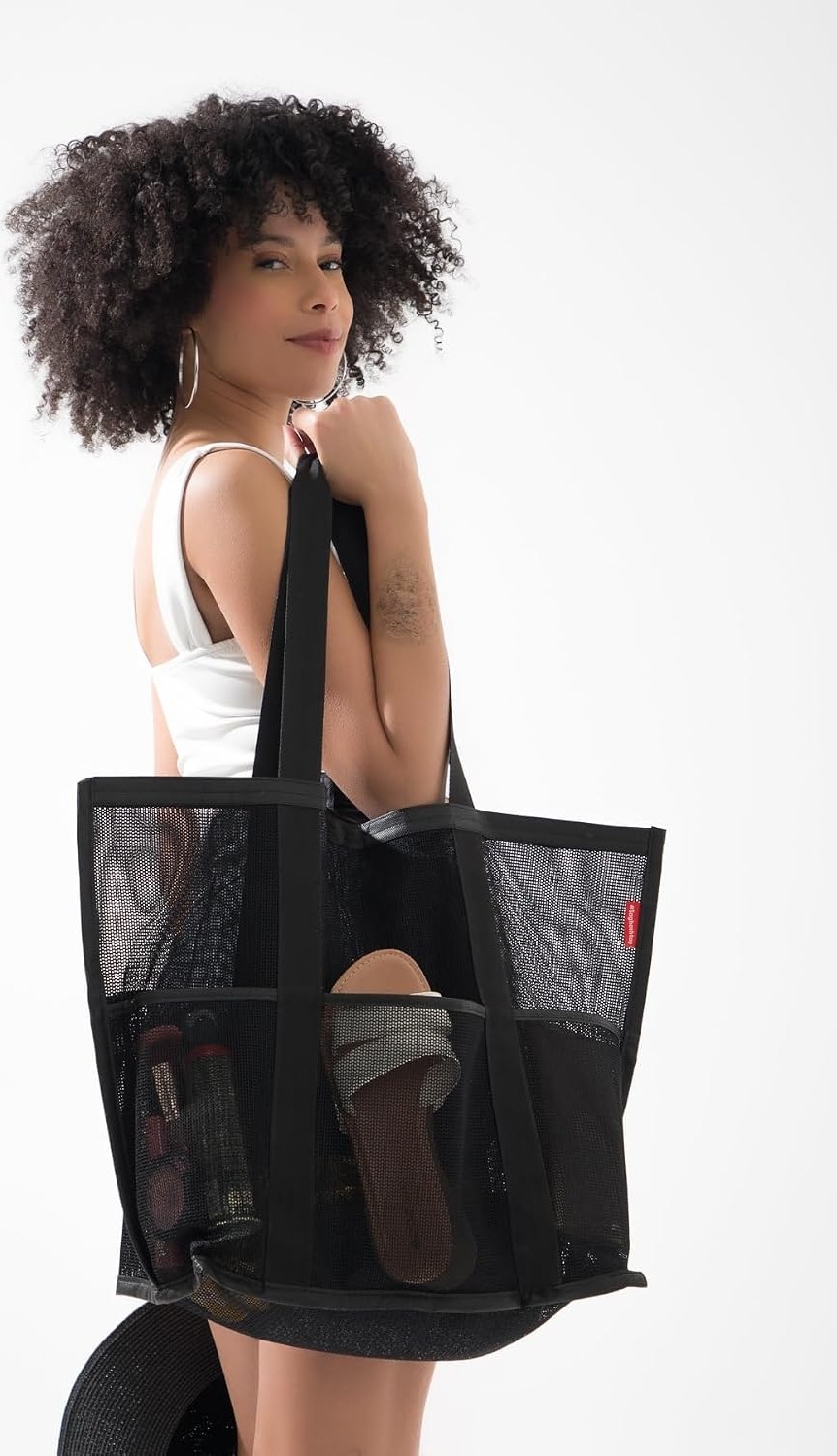 Brf Store Prime Baghashtag Büyük Boy 6 Cepli Siyah File Plaj Çantası görsel 5
