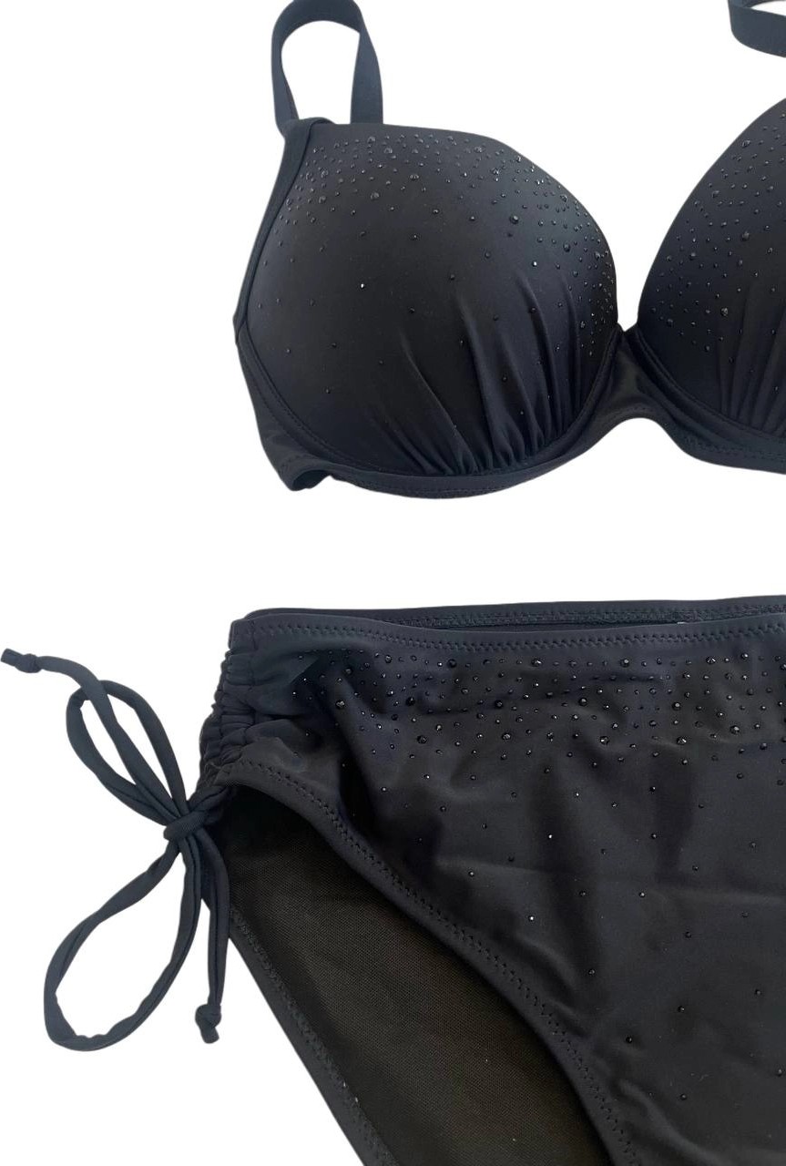 Hazelin Kadın Siyah Taş Işlemeli Astarlı Büyük Beden Bikini Takımı HZL25S-LC2099 görsel 2
