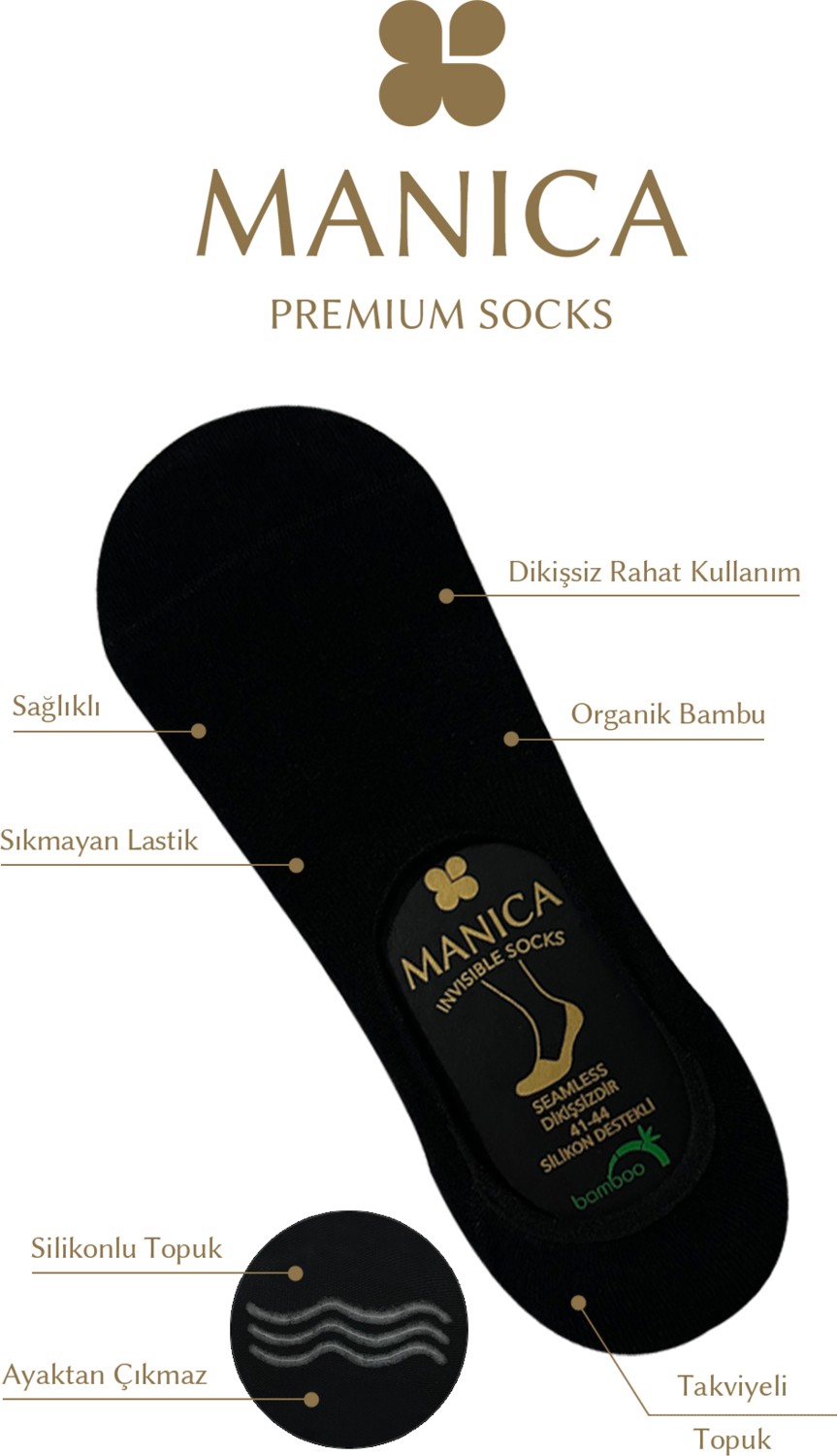 MANICA Erkek Bambu Babet Çorap 6 Çift - Siyah görsel 5