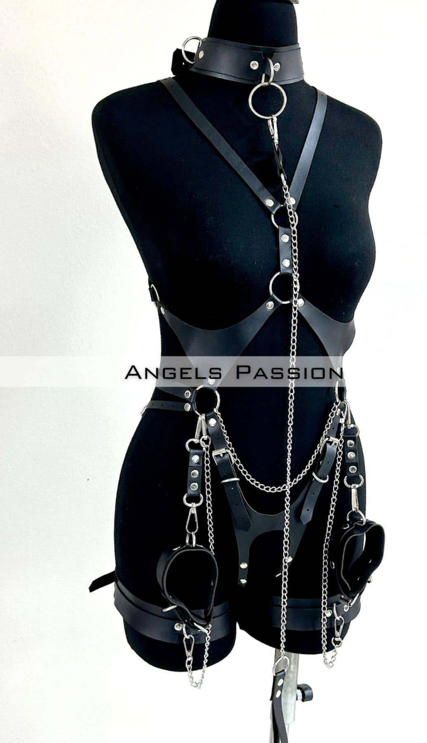 Beruflic Tasma ve Zincir Detaylı Şık Deri Harness, Deri Fantezi Giyim- BRF1225 görsel 8