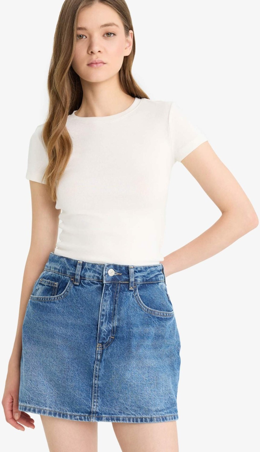 DeFacto Fitted Bisiklet Yaka Ribana Kısa Kollu Basic Tişört E0288AX25AU