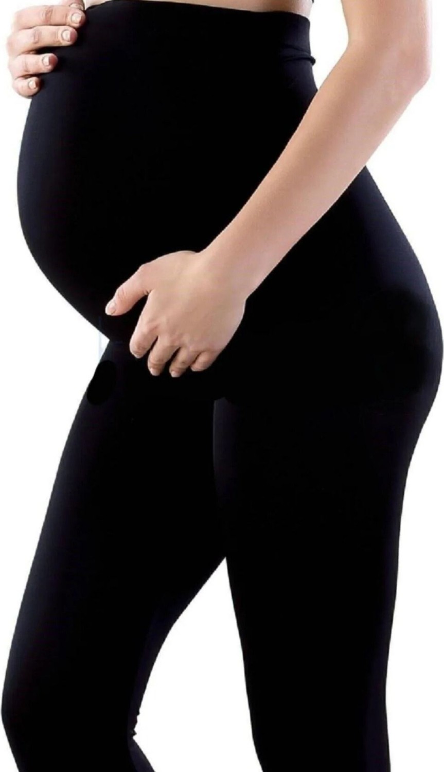 Momslab Kadın Pamuklu Beli Ayarlanabilir Esnek Yüksek Bel Siyah Hamile Tayt Pantolon görsel 4