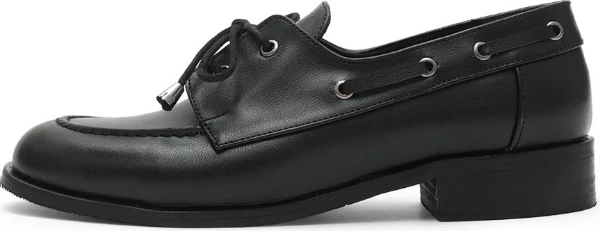 Mio Gusto Siyah Renk Kuşgözü Detaylı Bağcıklı Kadın Loafer görsel 2