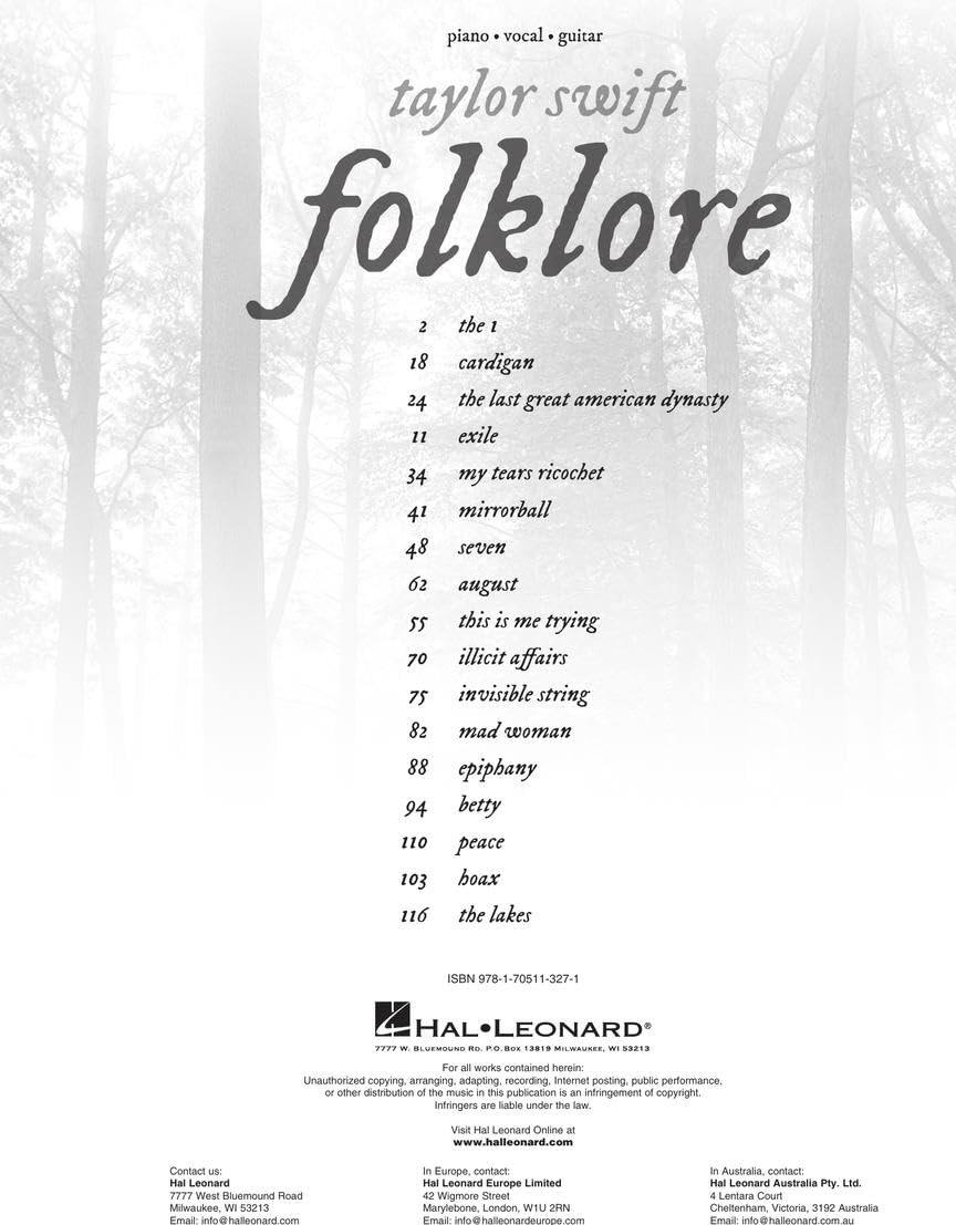 Brf Store Prime Taylor Swift - Folklore: Piano/vocal/guitar Songbook görsel 3
