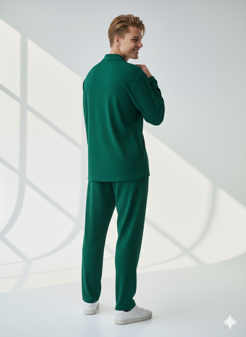 Ribana Classic Unisex Fitilli Gömlek Yaka Uzun Kol Cepli Beli Lastikli 2'li Takım görsel 7