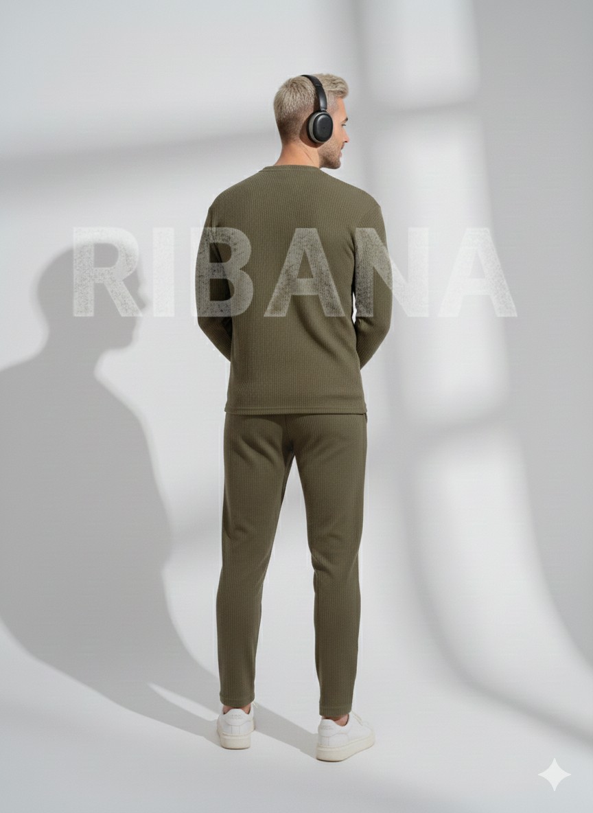 Ribana Classic Unisex Haki Fitilli Içi Polarlı Bisiklet Yaka Slim Cepli 2'li Takım görsel 6