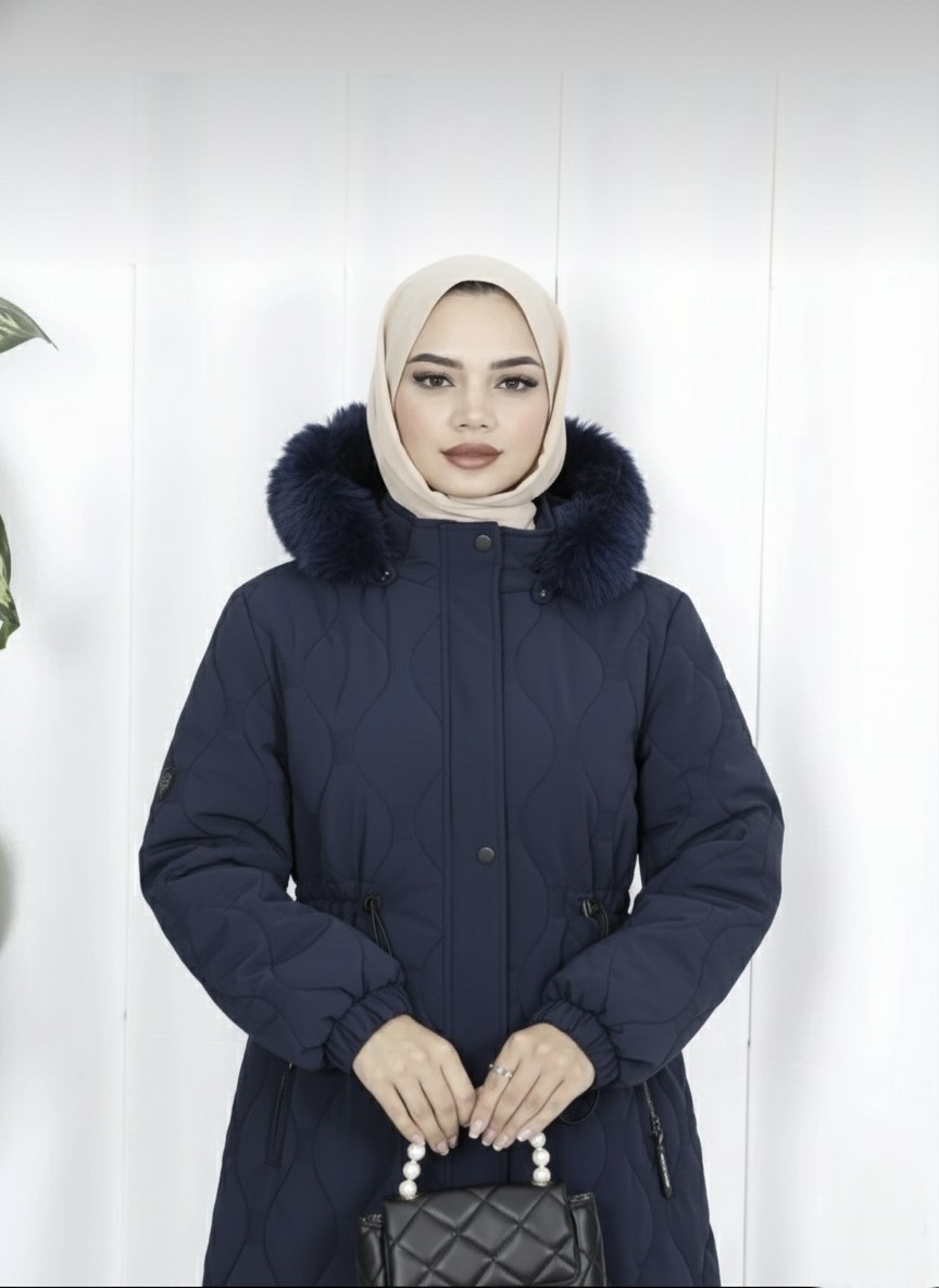 Glr & Gym Zahire Kadın Büyük Beden Nova Kumaş Ara Boy Kapüşonlu Mont görsel 2