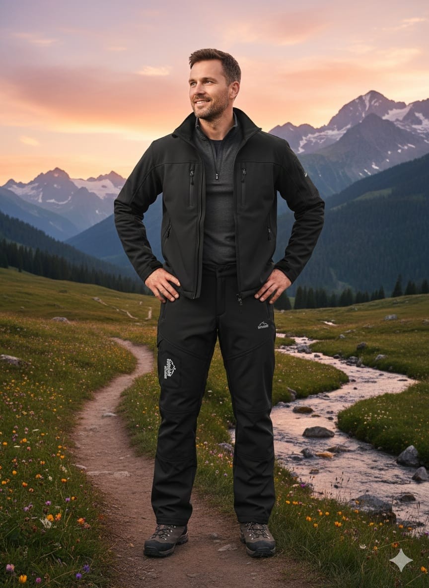 Sinwear Erkek Siyah Kışlık Içi Polar Su Itici Rüzgar Geçirmez Outdoor Softshell Pantolon görsel 4
