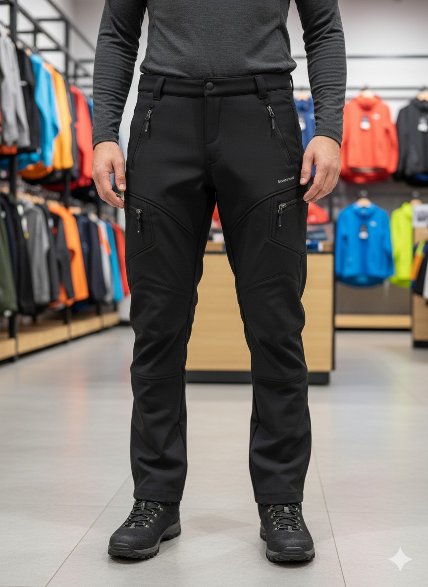 Snowmount Paça Fermuarlı Siyah Softshell Su İtici Rüzgar Geçirmez Outdoor Kışlık Pantolon görsel 3