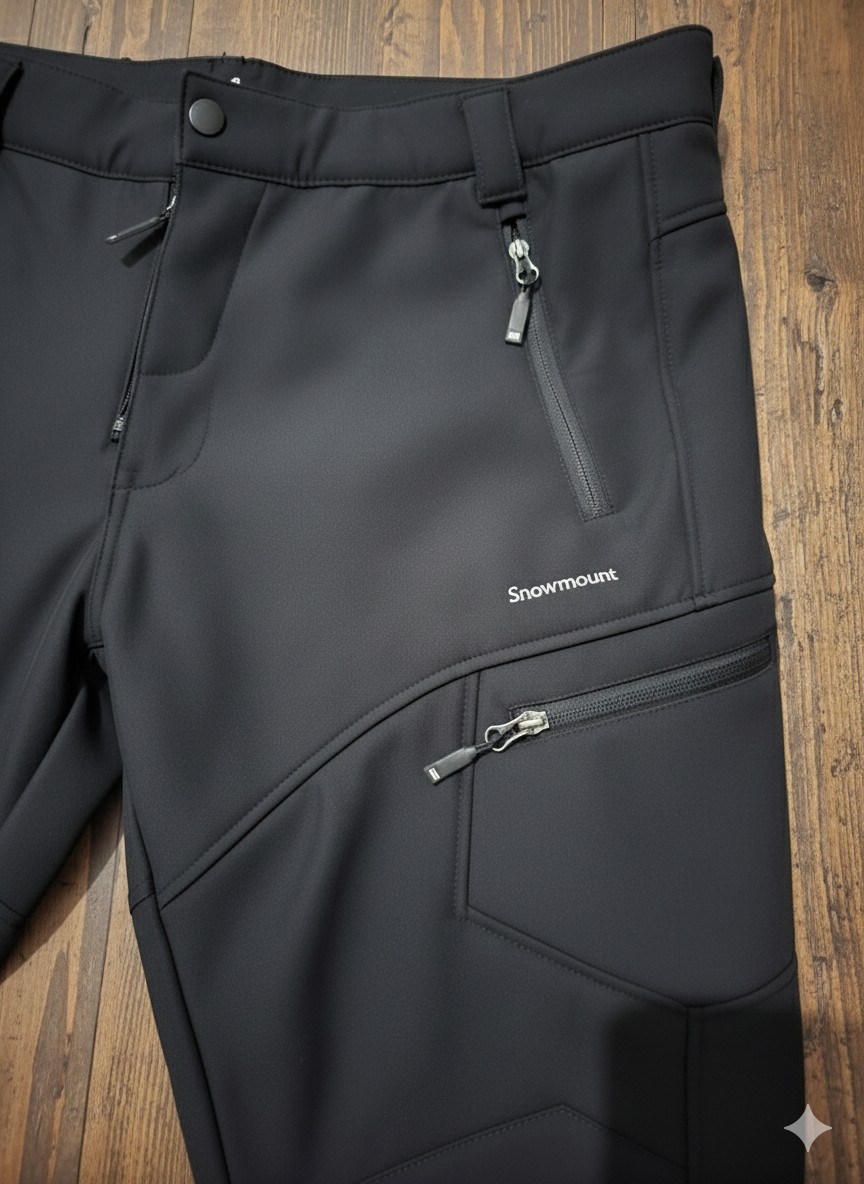 Snowmount Paça Fermuarlı Siyah Softshell Su İtici Rüzgar Geçirmez Outdoor Kışlık Pantolon görsel 6