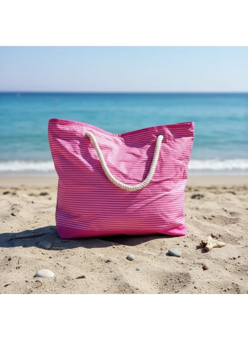 En1tarım Plaj Çantası Pembe 45CM Makyaj Çantası Hediyeli
