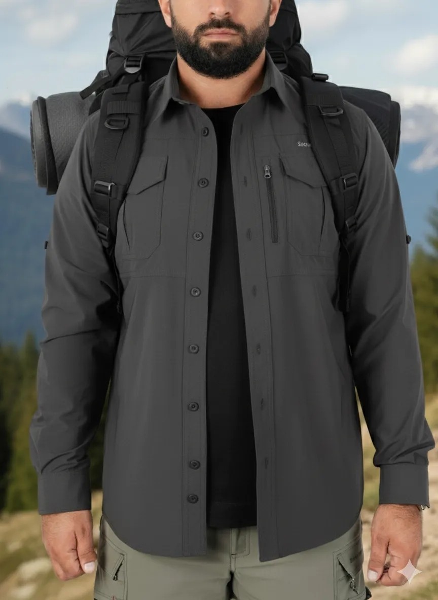 Snowmount Outdoor Erkek Mevsimlik Antrasit Renk Likralı Taktikal Gömlek görsel 6