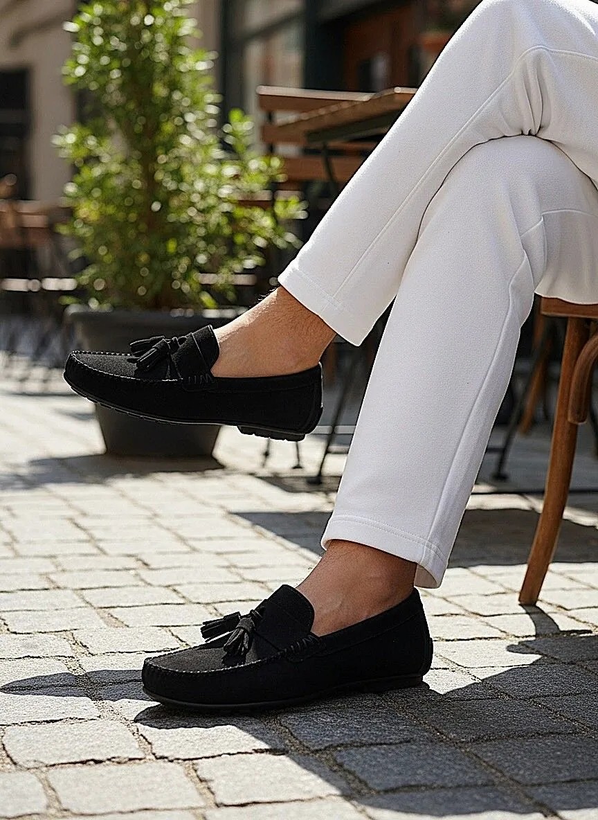 KAFKASLAR AYAKKABI Püsküllü Corcik Model Gerçek Süet Deri Yumuşak Taban Loafer Erkek Ayakkabı