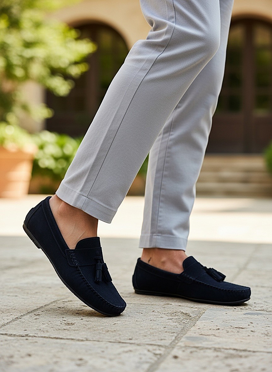 KAFKASLAR AYAKKABI Püsküllü Corcik Model Gerçek Süet Deri Yumuşak Taban Loafer Erkek Ayakkabı