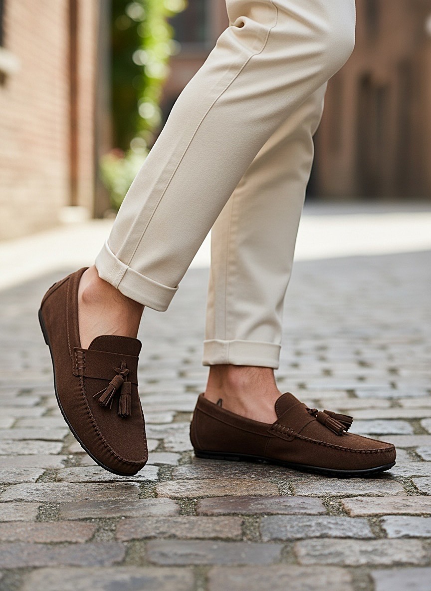 KAFKASLAR AYAKKABI Püsküllü Corcik Model Gerçek Süet Deri Yumuşak Taban Loafer Erkek Ayakkabı