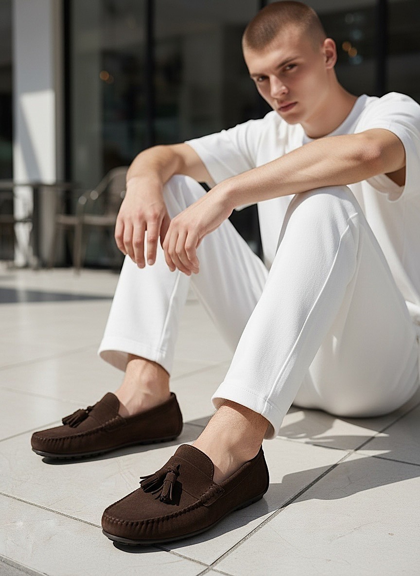 KAFKASLAR AYAKKABI Püsküllü Corcik Model Gerçek Süet Deri Yumuşak Taban Loafer Erkek Ayakkabı görsel 8