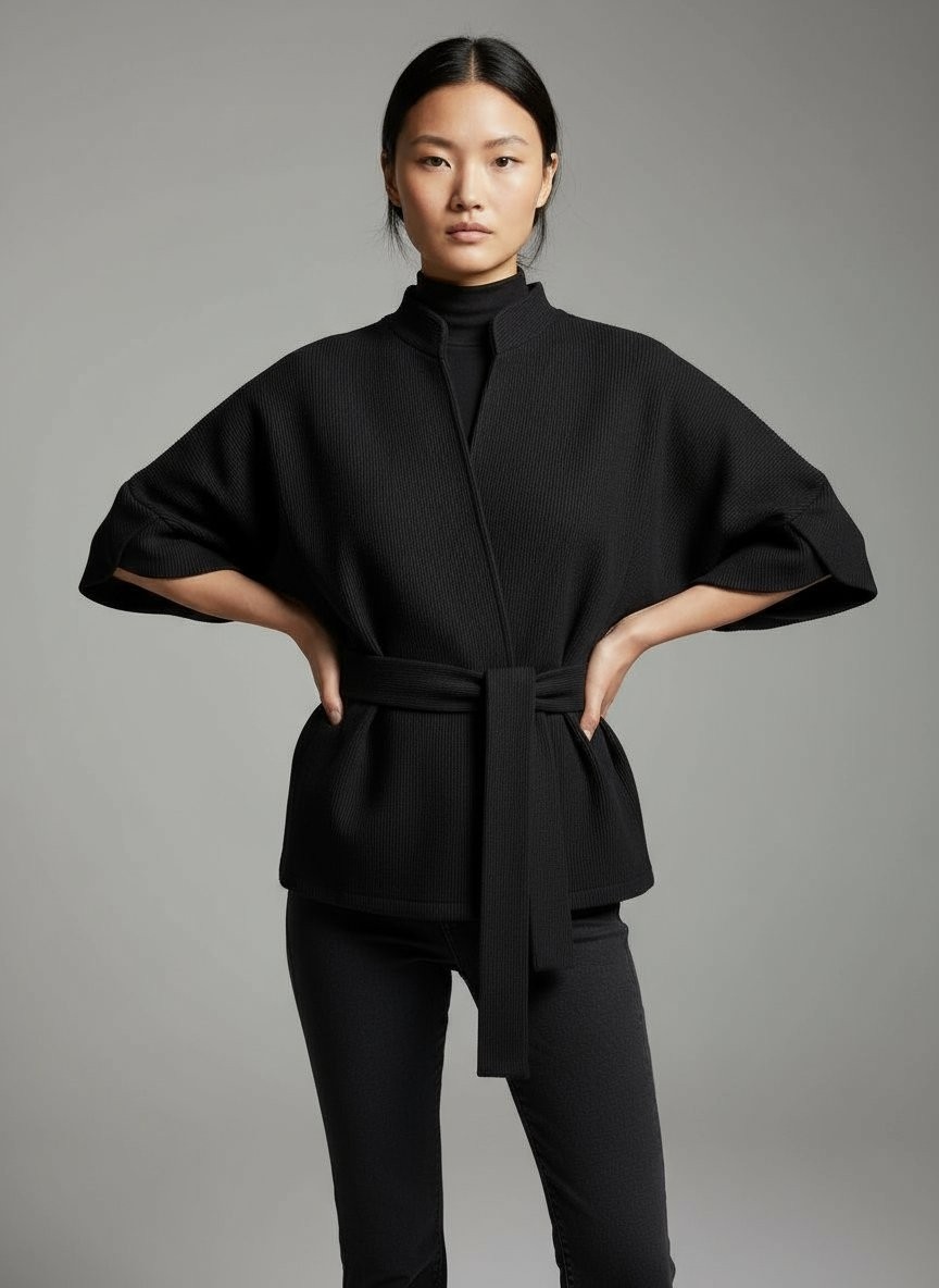Comstar Kadın Trend Beli Bağlamalı Siyah Kimono Hırka