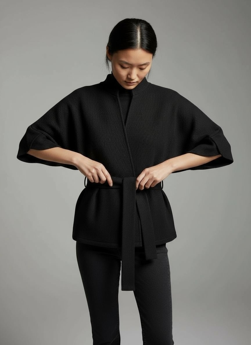 Comstar Kadın Trend Beli Bağlamalı Siyah Kimono Hırka görsel 5