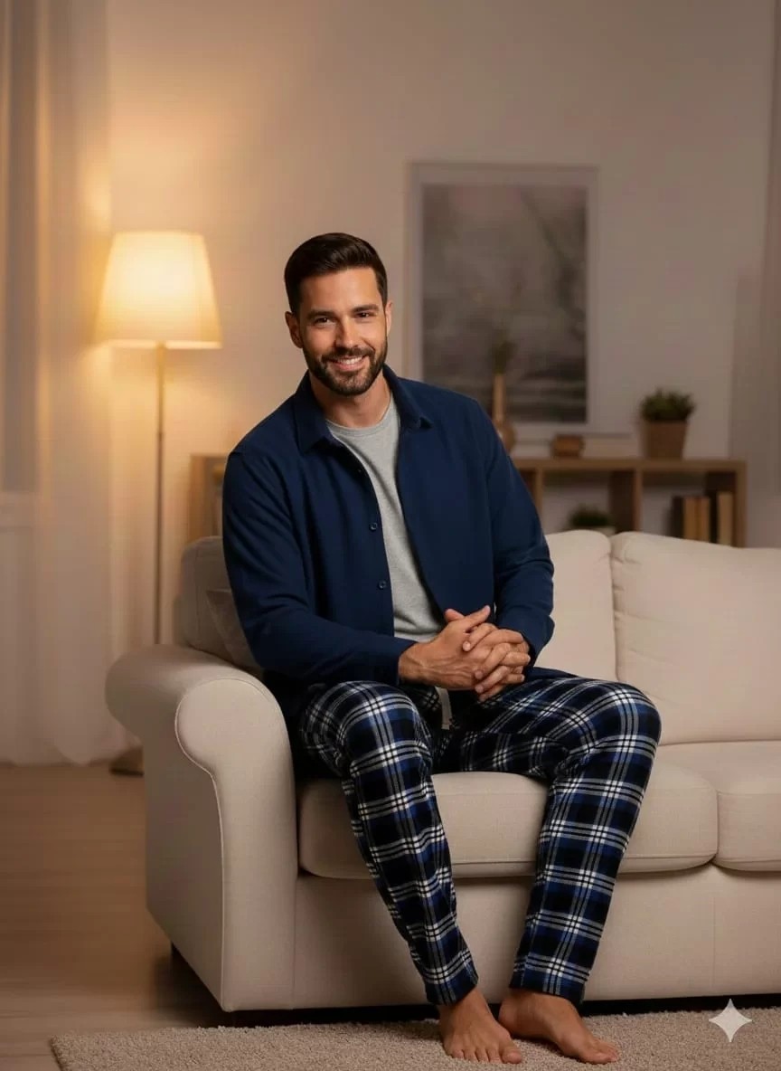 Melonika Pijalüx Tek Alt Ekose Kalın Poplin Ev Pantalonu görsel 2