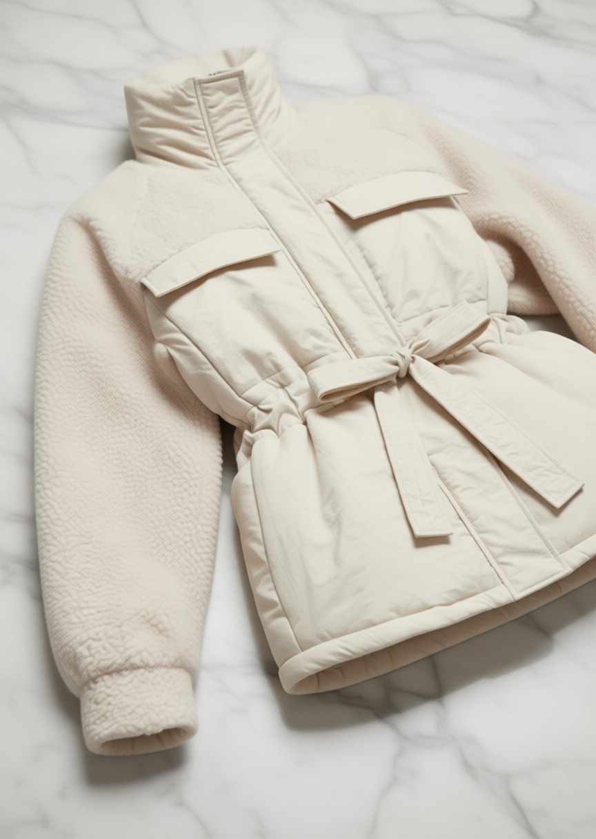 Only Onlarıanna Padded Mıx Teddy Jacket Kadın Krem Renk Uzun Kol Günlük Stil görsel 5