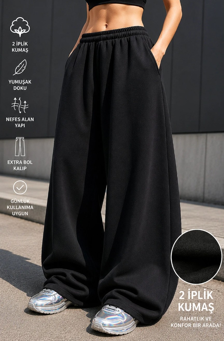 BSBSPOR Ultra Bol Baggy Ayarlanabilir Lastikli Paça Unisex Ekstra Rahat Kalıp Günlük Esofman Altı görsel 5